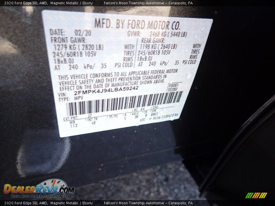 2020 Ford Edge SEL AWD Magnetic Metallic / Ebony Photo #12