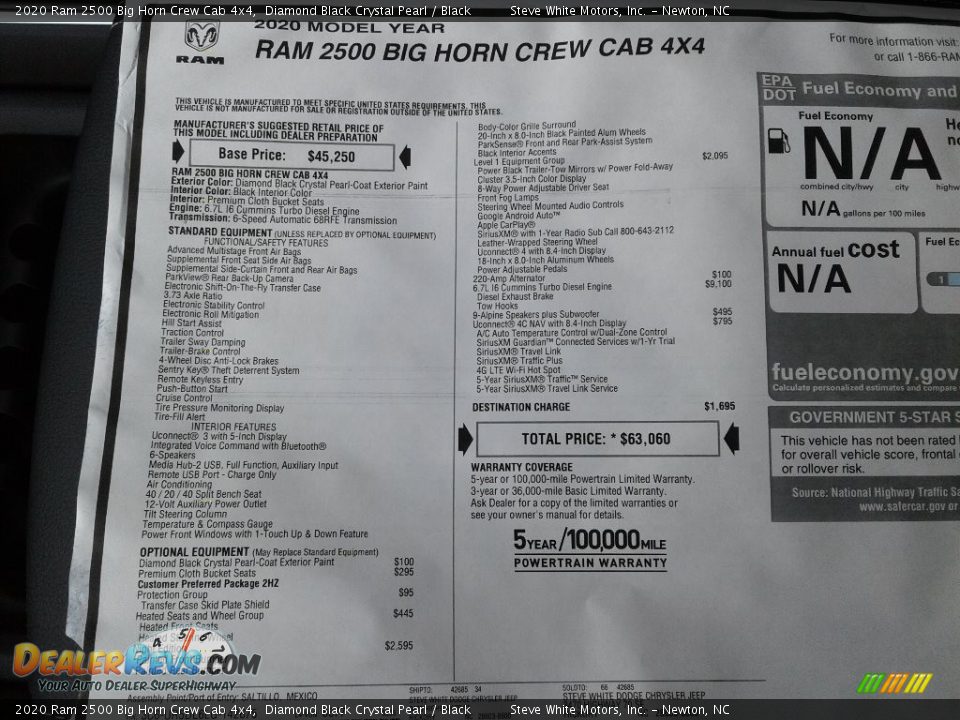 2020 Ram 2500 Big Horn Crew Cab 4x4 Window Sticker Photo #34