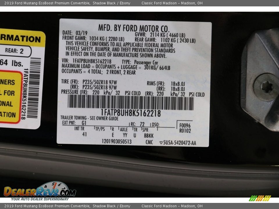 2019 Ford Mustang EcoBoost Premium Convertible Shadow Black / Ebony Photo #30