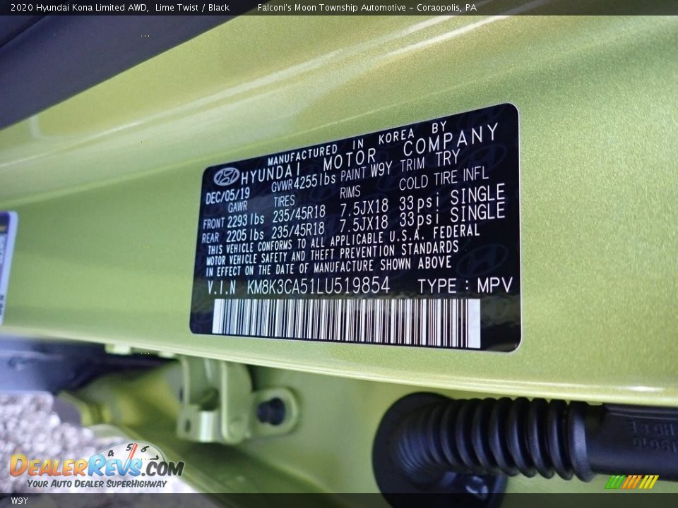 Hyundai Color Code W9Y Lime Twist