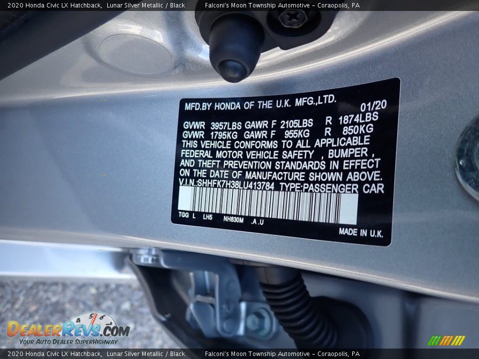 2020 Honda Civic LX Hatchback Lunar Silver Metallic / Black Photo #12