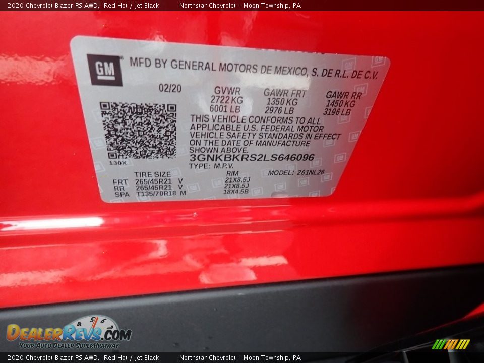 2020 Chevrolet Blazer RS AWD Red Hot / Jet Black Photo #15