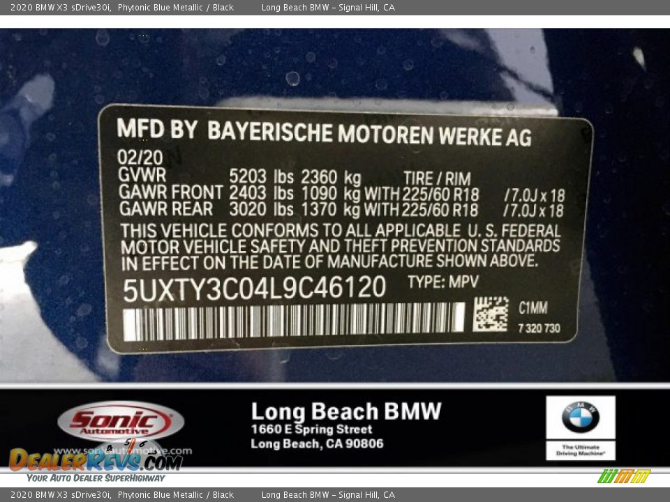 2020 BMW X3 sDrive30i Phytonic Blue Metallic / Black Photo #11