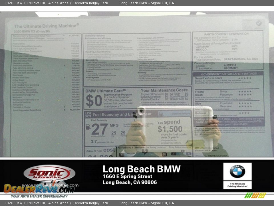 2020 BMW X3 sDrive30i Alpine White / Canberra Beige/Black Photo #10
