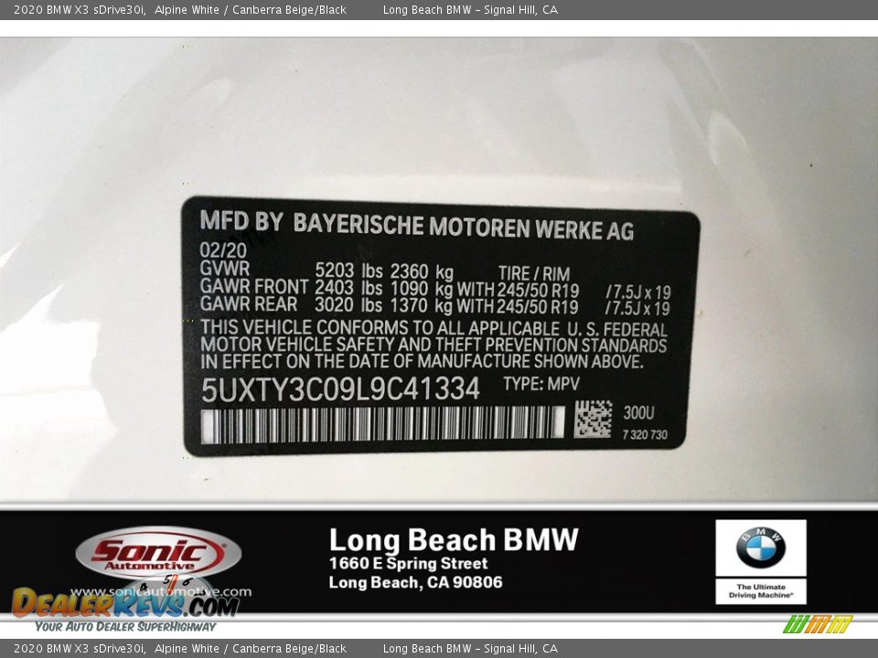 2020 BMW X3 sDrive30i Alpine White / Canberra Beige/Black Photo #11