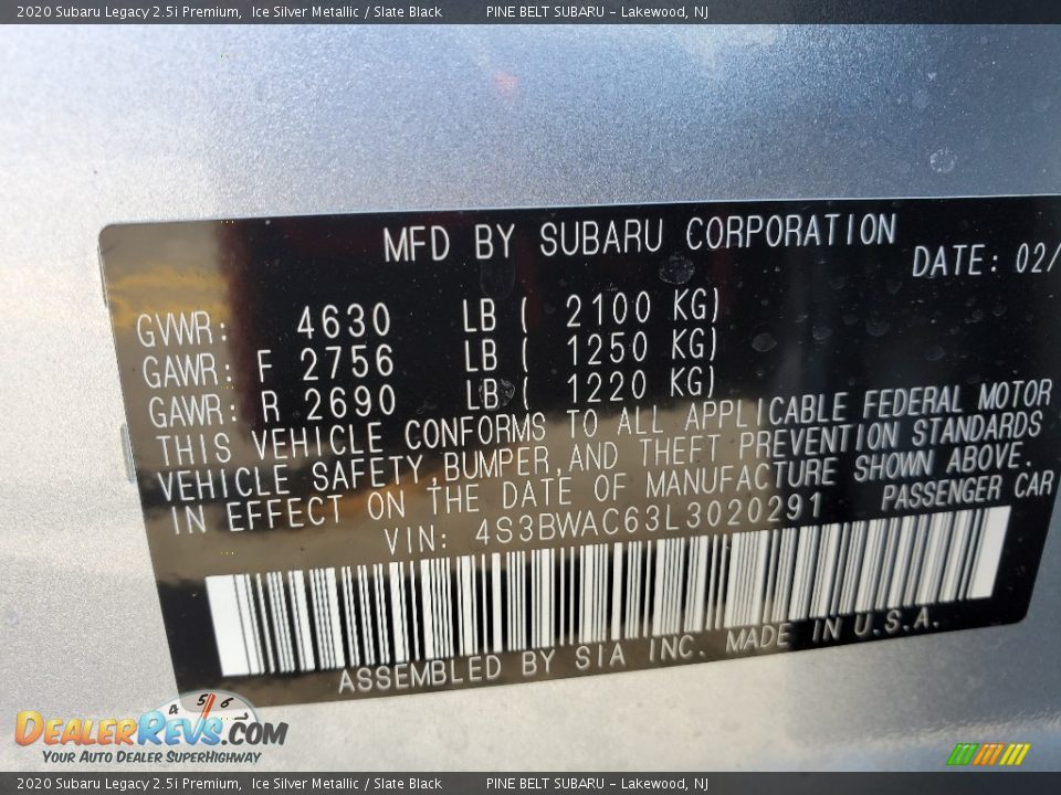 2020 Subaru Legacy 2.5i Premium Ice Silver Metallic / Slate Black Photo #11
