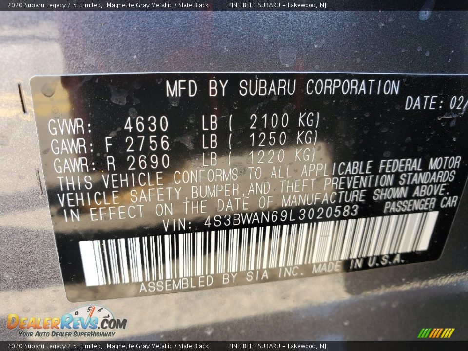 2020 Subaru Legacy 2.5i Limited Magnetite Gray Metallic / Slate Black Photo #11