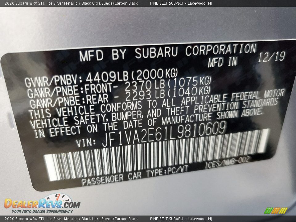 2020 Subaru WRX STI Ice Silver Metallic / Black Ultra Suede/Carbon Black Photo #10
