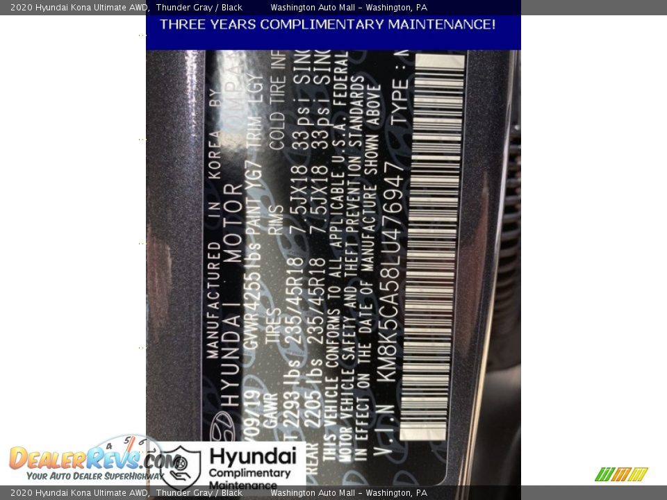 2020 Hyundai Kona Ultimate AWD Thunder Gray / Black Photo #9