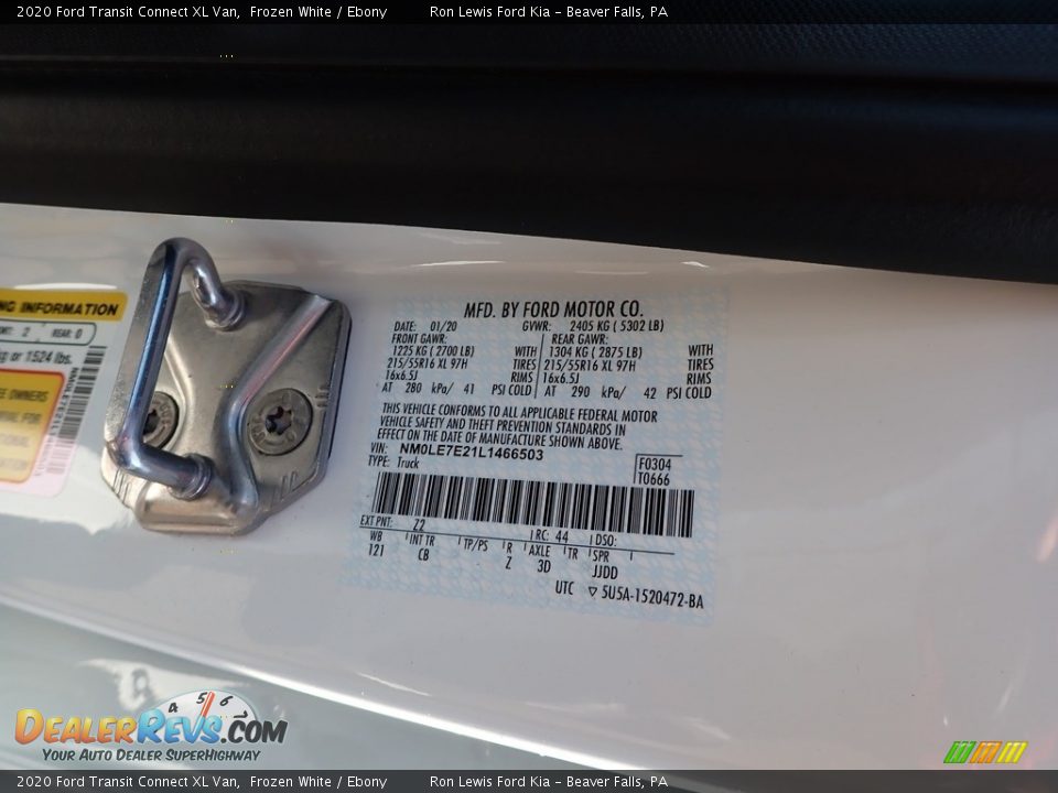 2020 Ford Transit Connect XL Van Frozen White / Ebony Photo #12