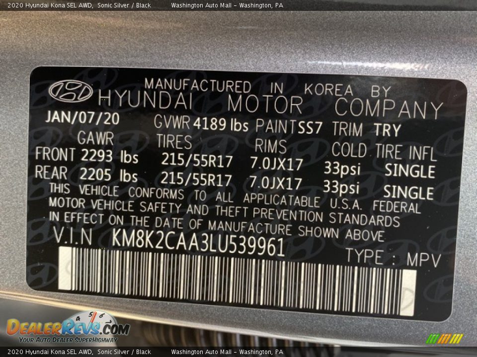 2020 Hyundai Kona SEL AWD Sonic Silver / Black Photo #9