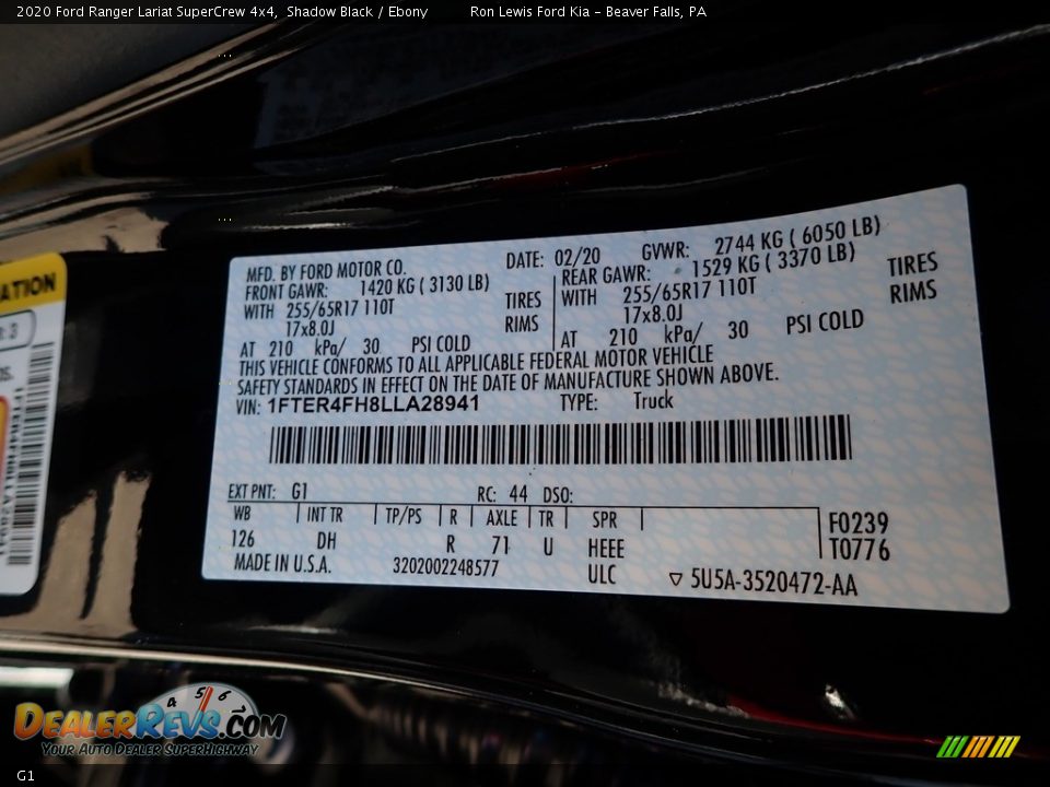 Ford Color Code G1 Shadow Black