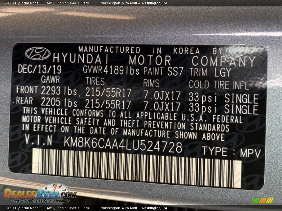 2020 Hyundai Kona SEL AWD Sonic Silver / Black Photo #9