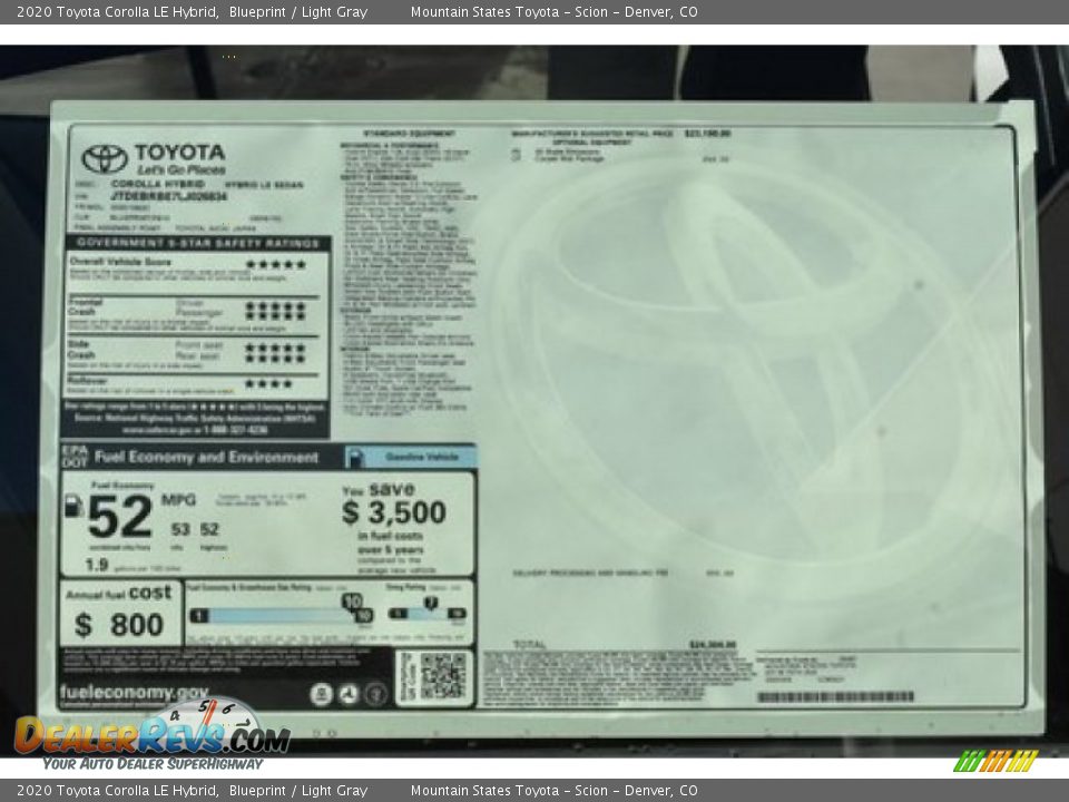 2020 Toyota Corolla LE Hybrid Blueprint / Light Gray Photo #10