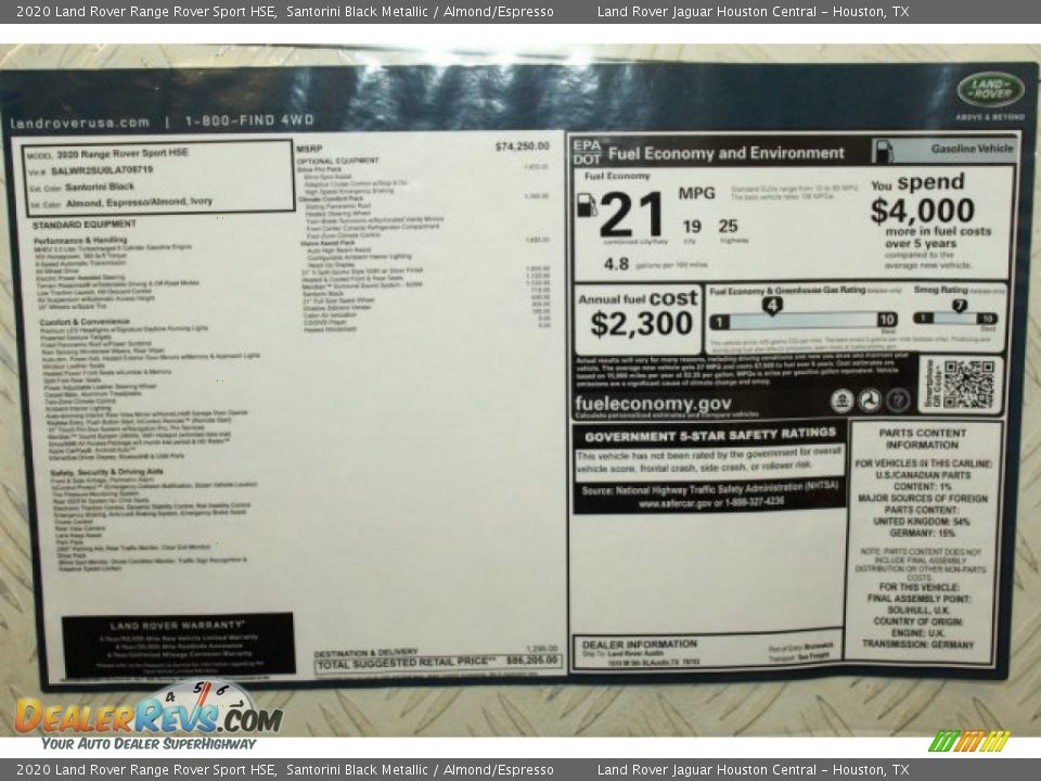 2020 Land Rover Range Rover Sport HSE Santorini Black Metallic / Almond/Espresso Photo #30