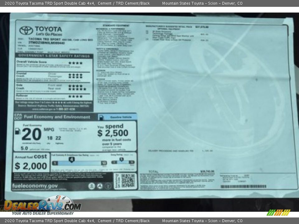 2020 Toyota Tacoma TRD Sport Double Cab 4x4 Cement / TRD Cement/Black Photo #10