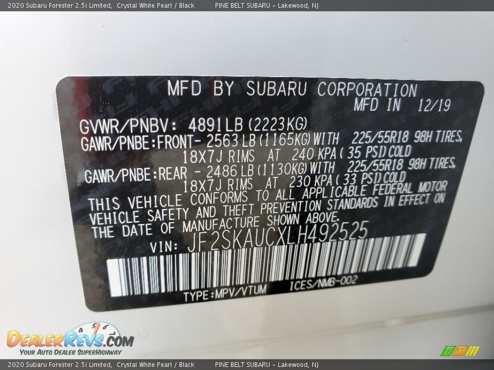 2020 Subaru Forester 2.5i Limited Crystal White Pearl / Black Photo #12