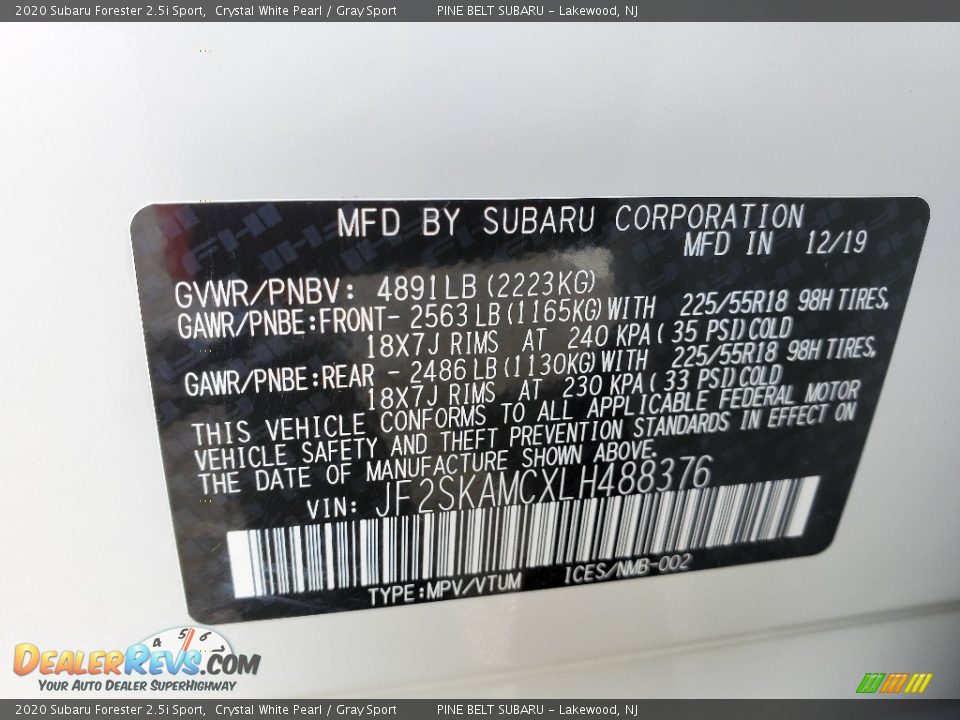 2020 Subaru Forester 2.5i Sport Crystal White Pearl / Gray Sport Photo #12