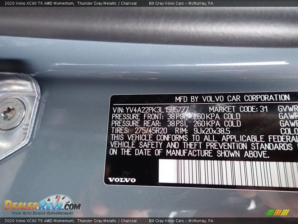 2020 Volvo XC90 T6 AWD Momentum Thunder Gray Metallic / Charcoal Photo #11