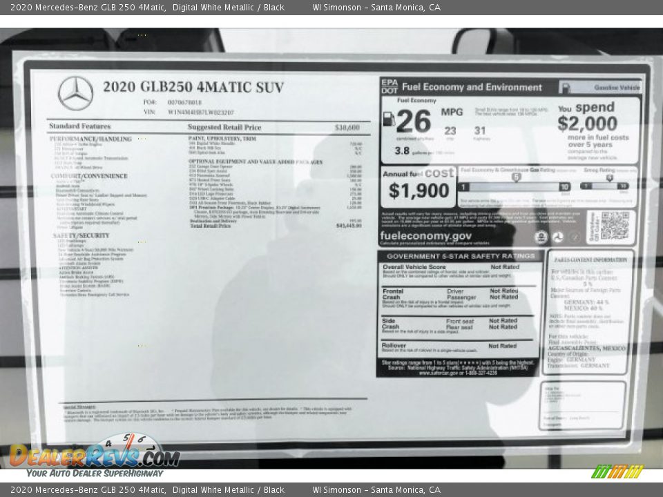 2020 Mercedes-Benz GLB 250 4Matic Window Sticker Photo #10