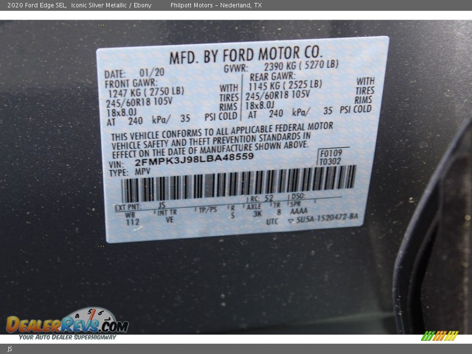 Ford Color Code JS Iconic Silver Metallic