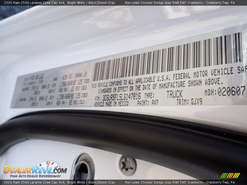 2020 Ram 2500 Laramie Crew Cab 4x4 Bright White / Black/Diesel Gray Photo #13