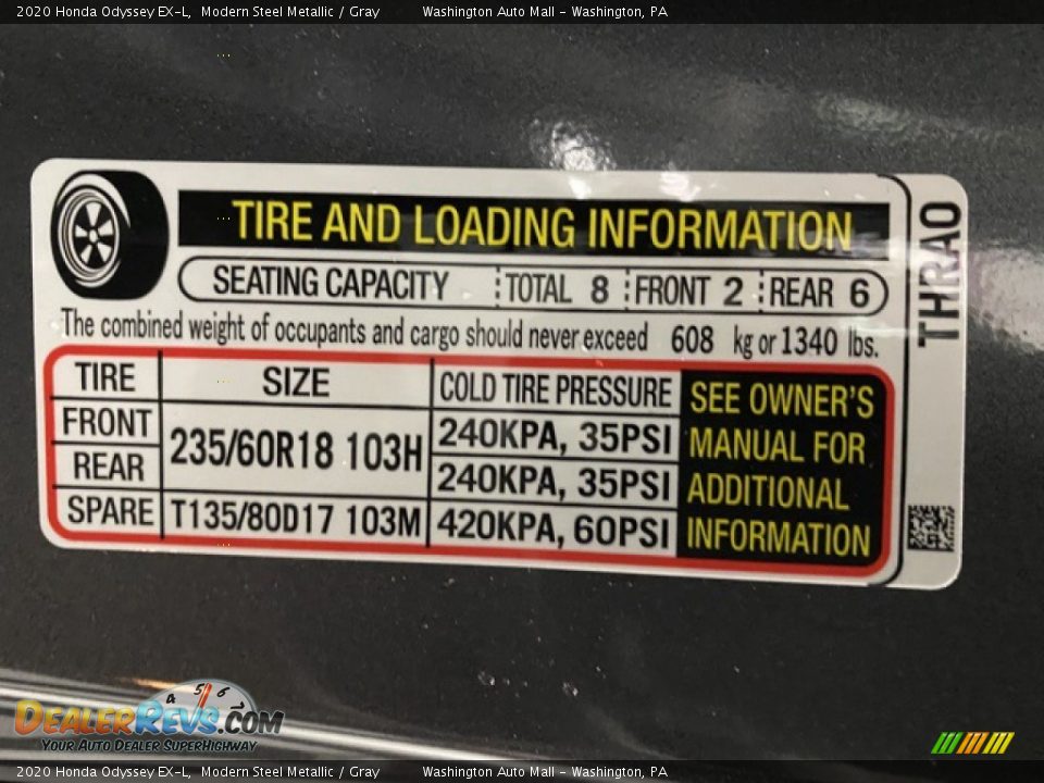 2020 Honda Odyssey EX-L Modern Steel Metallic / Gray Photo #8