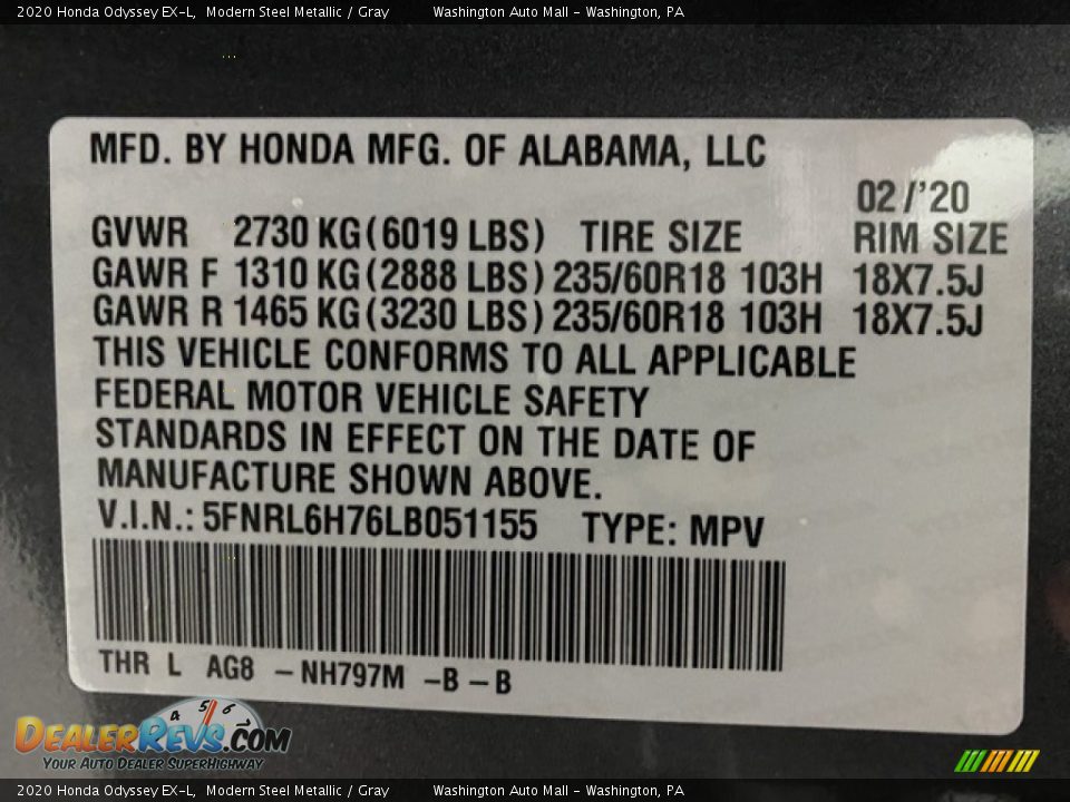 2020 Honda Odyssey EX-L Modern Steel Metallic / Gray Photo #9