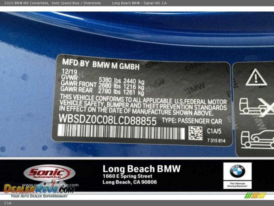BMW Color Code C1A Sonic Speed Blue