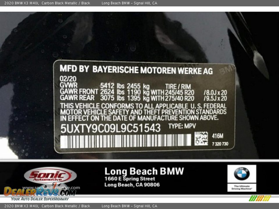 2020 BMW X3 M40i Carbon Black Metallic / Black Photo #11