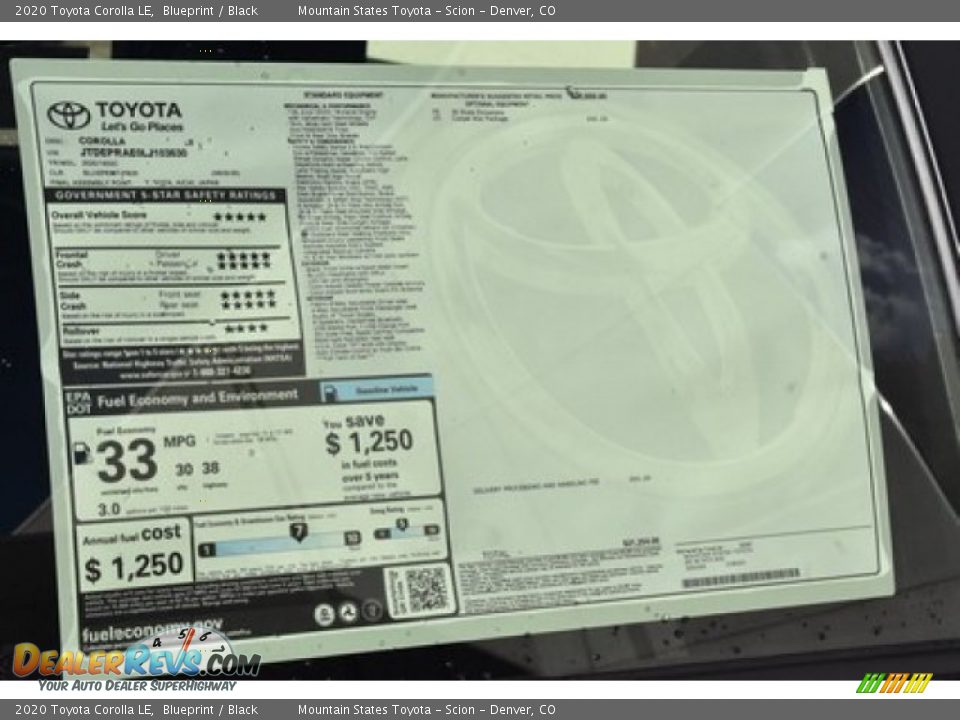 2020 Toyota Corolla LE Blueprint / Black Photo #10