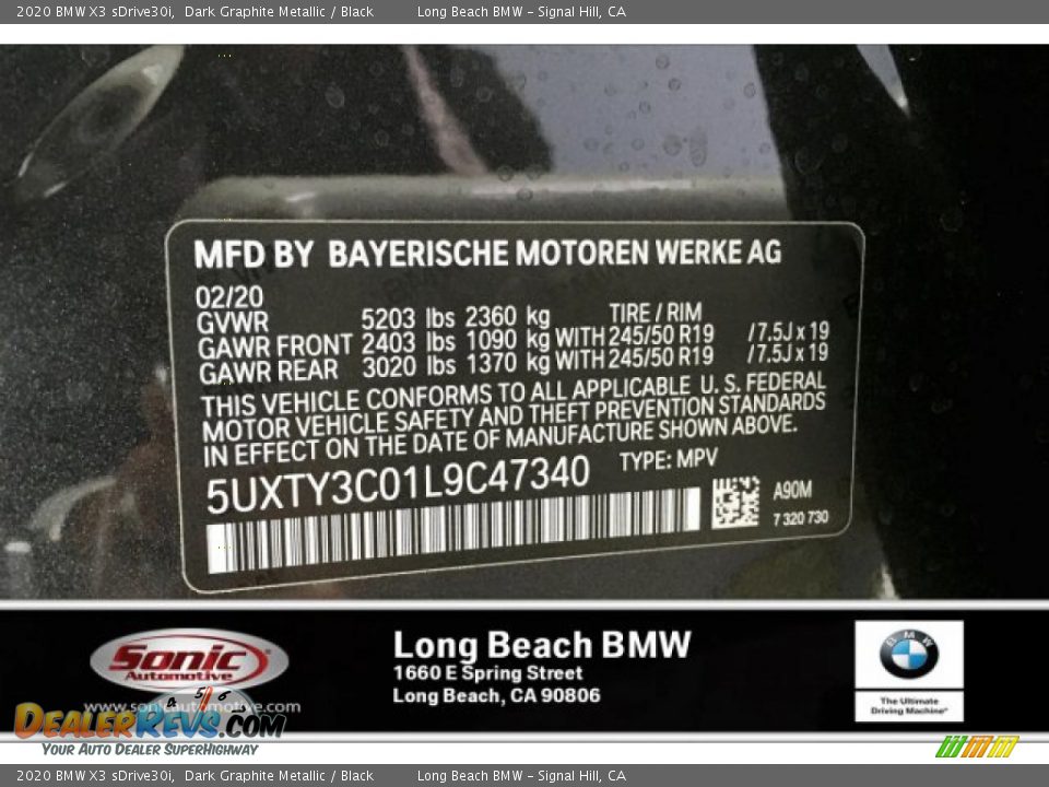 2020 BMW X3 sDrive30i Dark Graphite Metallic / Black Photo #11