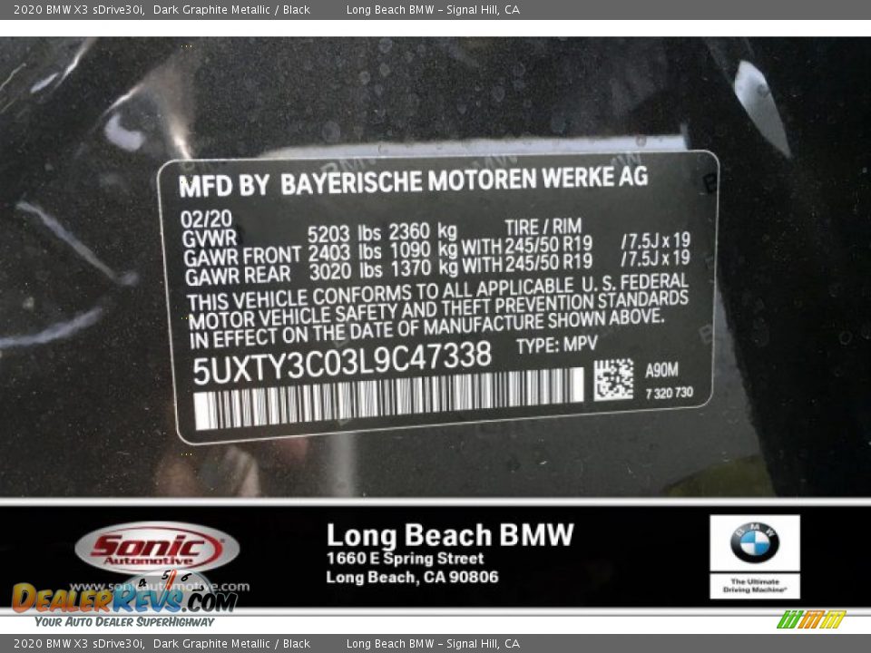 2020 BMW X3 sDrive30i Dark Graphite Metallic / Black Photo #11