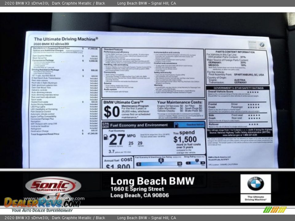 2020 BMW X3 sDrive30i Dark Graphite Metallic / Black Photo #10