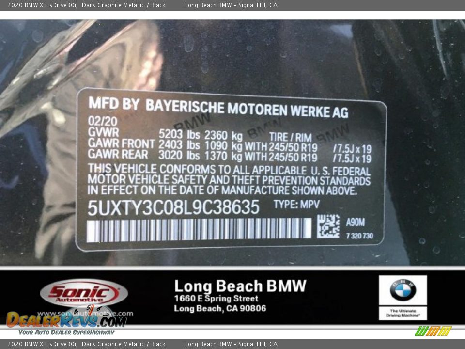 2020 BMW X3 sDrive30i Dark Graphite Metallic / Black Photo #11