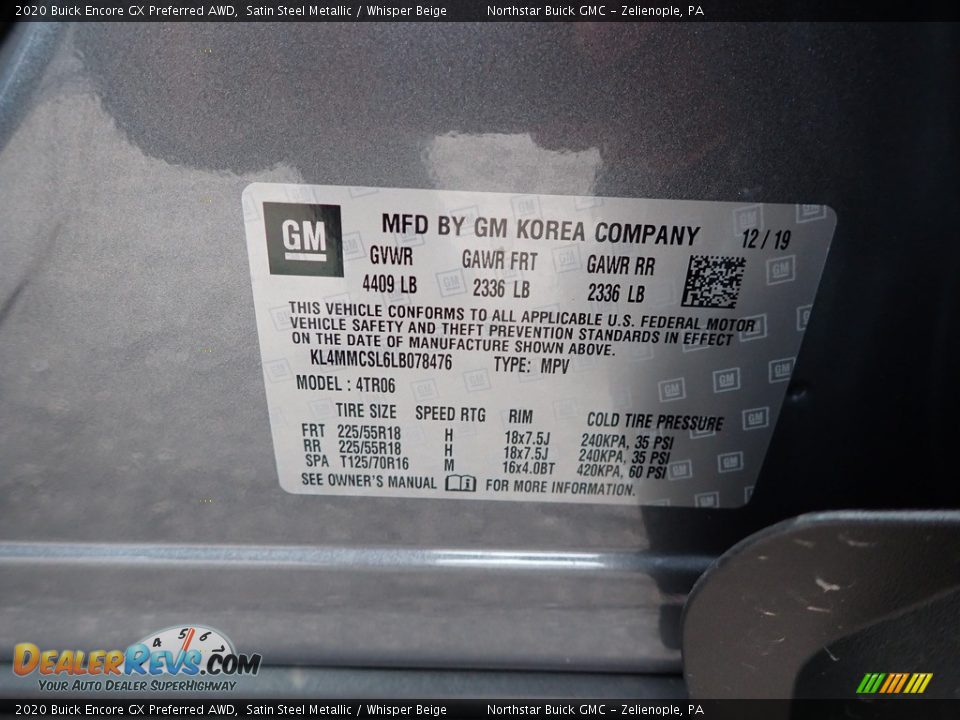 2020 Buick Encore GX Preferred AWD Satin Steel Metallic / Whisper Beige Photo #11