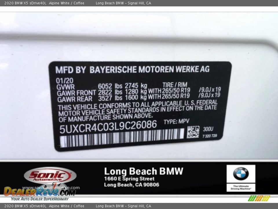 2020 BMW X5 sDrive40i Alpine White / Coffee Photo #11