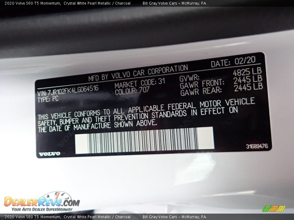 2020 Volvo S60 T5 Momentum Crystal White Pearl Metallic / Charcoal Photo #12