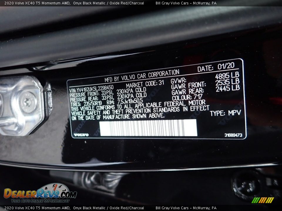 2020 Volvo XC40 T5 Momentum AWD Onyx Black Metallic / Oxide Red/Charcoal Photo #11