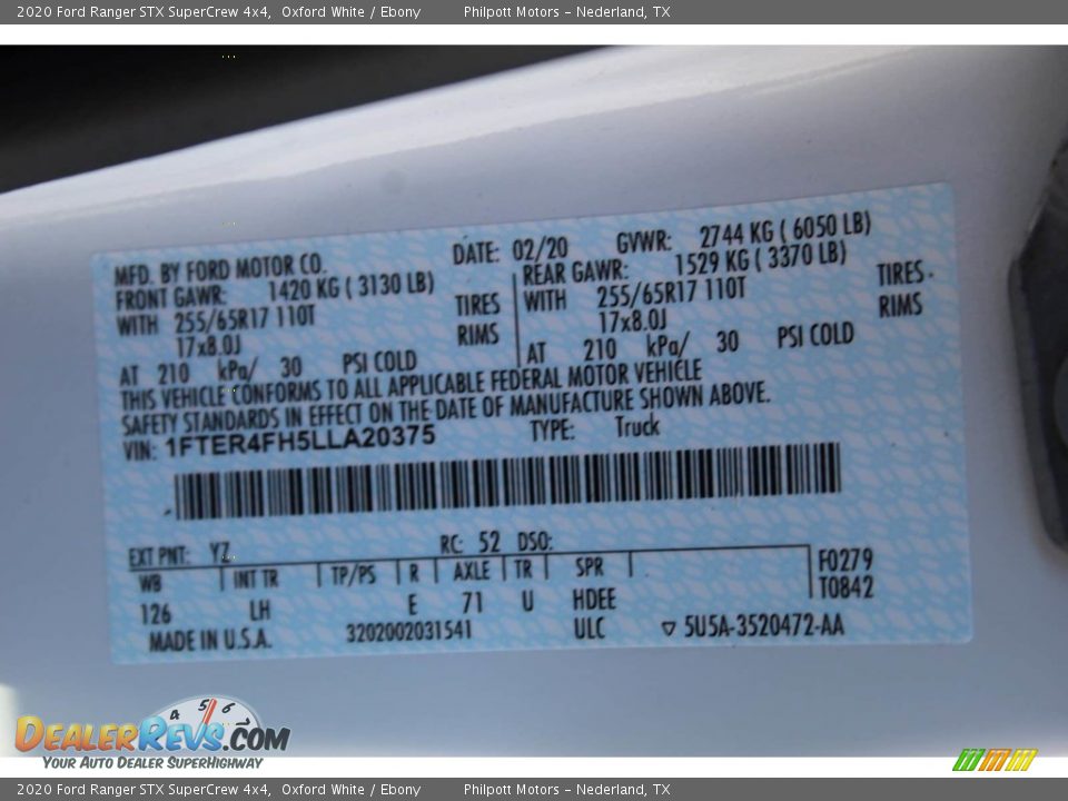 2020 Ford Ranger STX SuperCrew 4x4 Oxford White / Ebony Photo #23