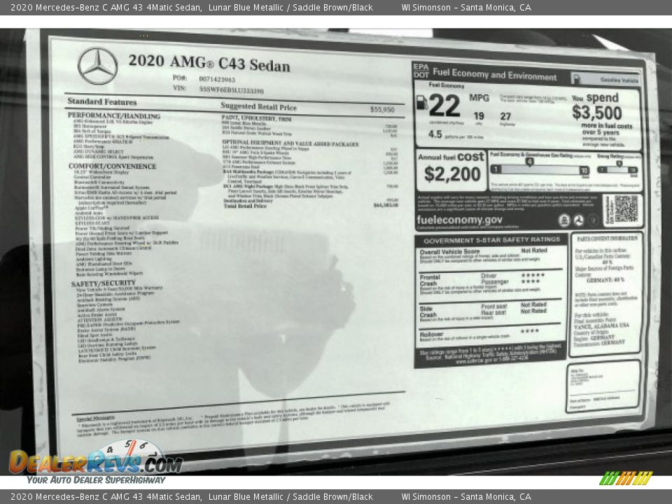 2020 Mercedes-Benz C AMG 43 4Matic Sedan Lunar Blue Metallic / Saddle Brown/Black Photo #11