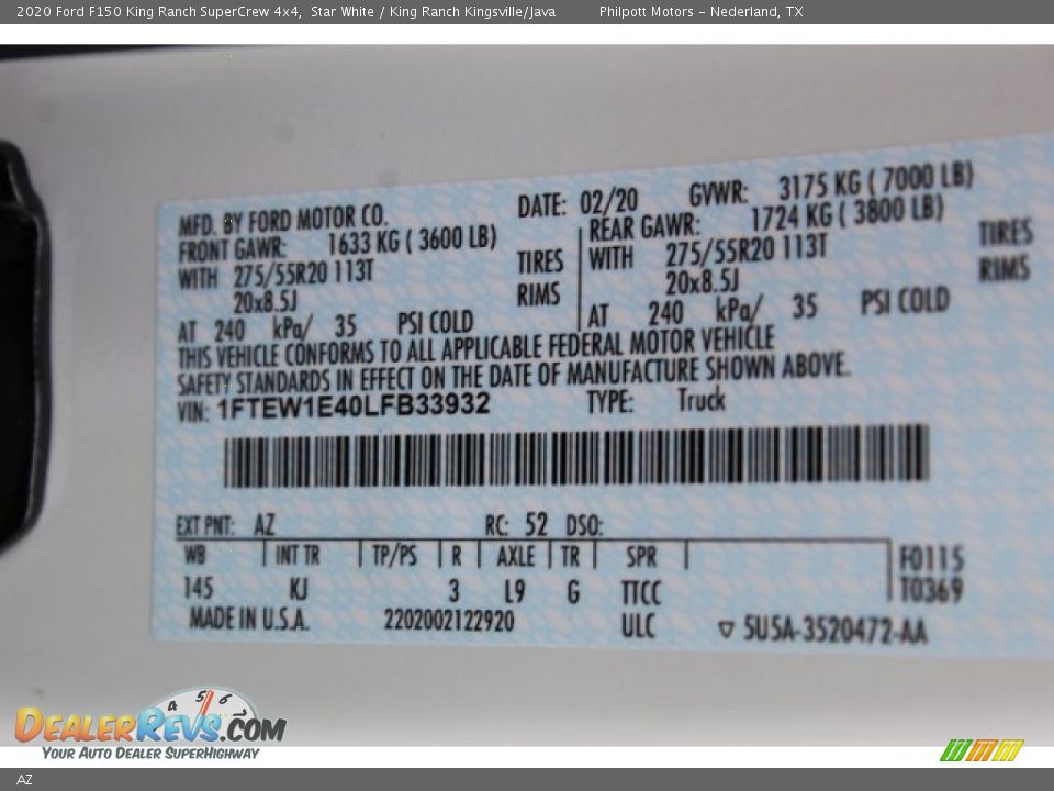 Ford Color Code AZ Star White