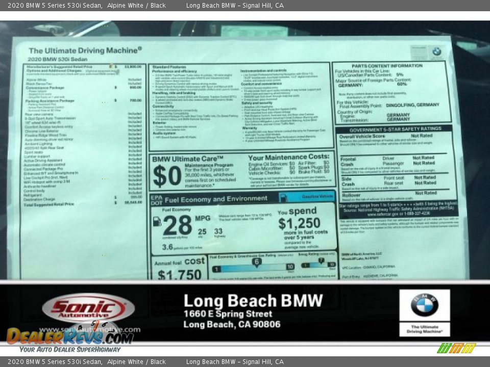 2020 BMW 5 Series 530i Sedan Alpine White / Black Photo #10