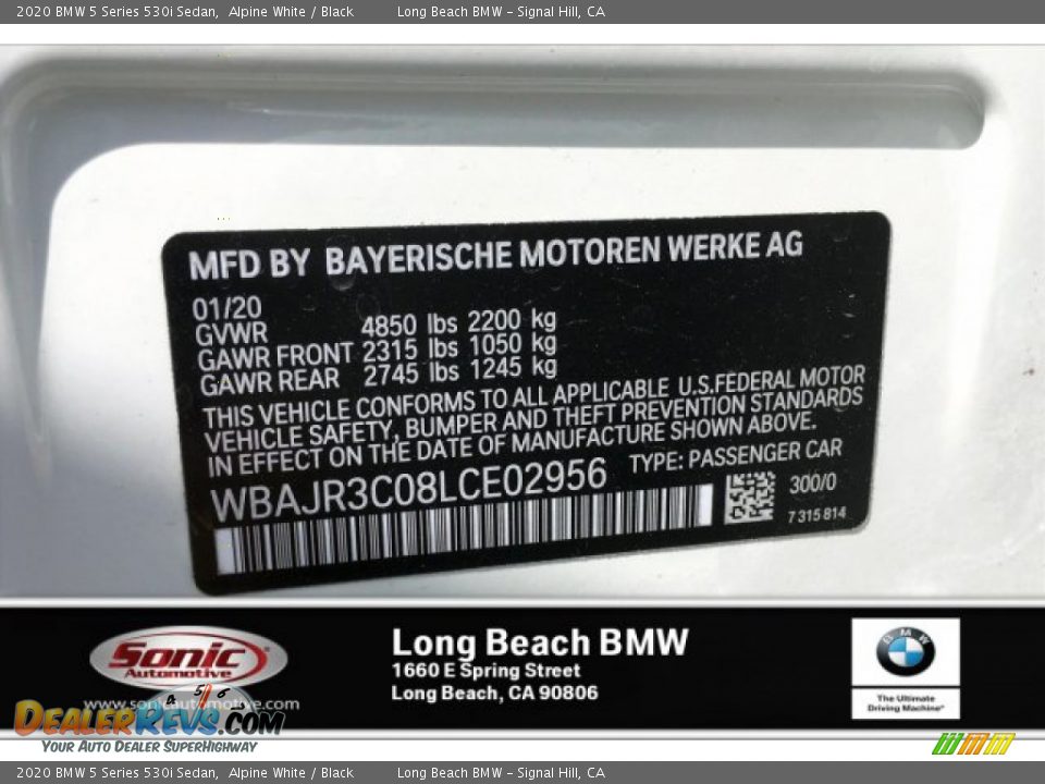 2020 BMW 5 Series 530i Sedan Alpine White / Black Photo #11