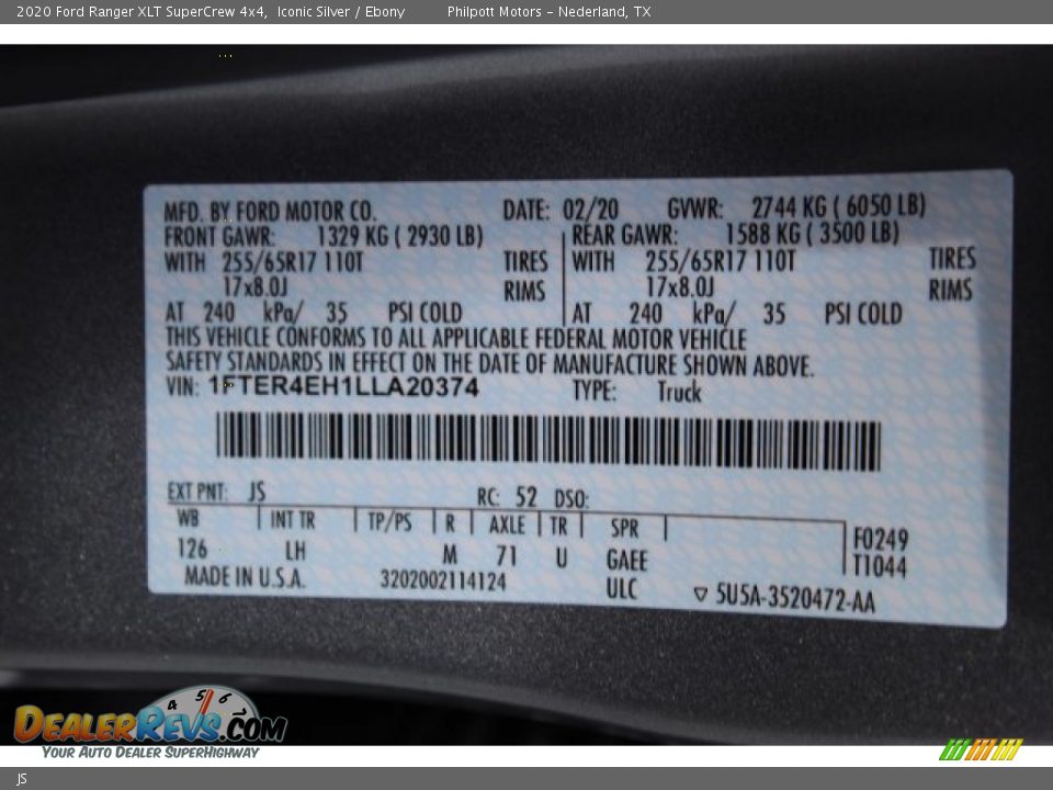 Ford Color Code JS Iconic Silver