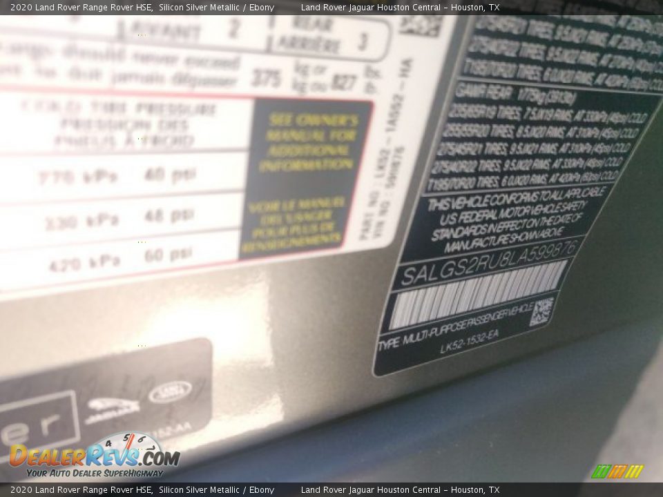 2020 Land Rover Range Rover HSE Silicon Silver Metallic / Ebony Photo #28
