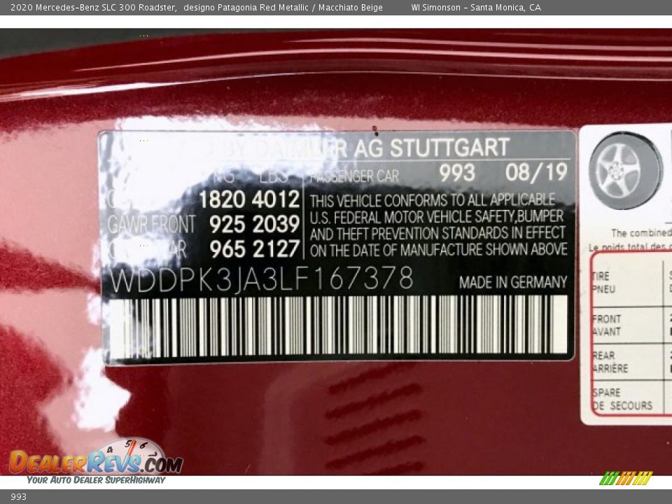 Mercedes-Benz Color Code 993 designo Patagonia Red Metallic