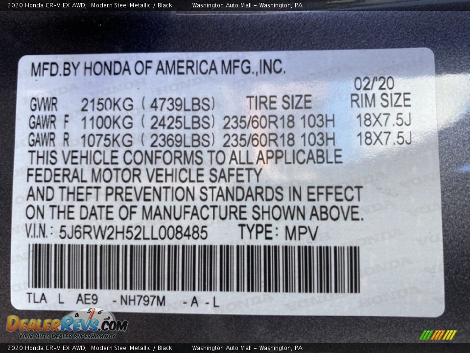 2020 Honda CR-V EX AWD Modern Steel Metallic / Black Photo #9