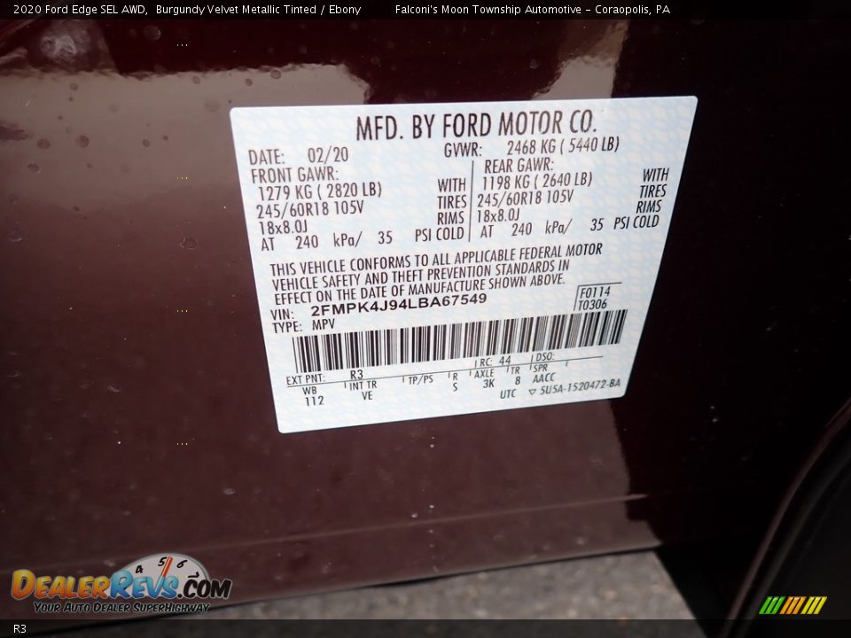 Ford Color Code R3 Burgundy Velvet Metallic Tinted