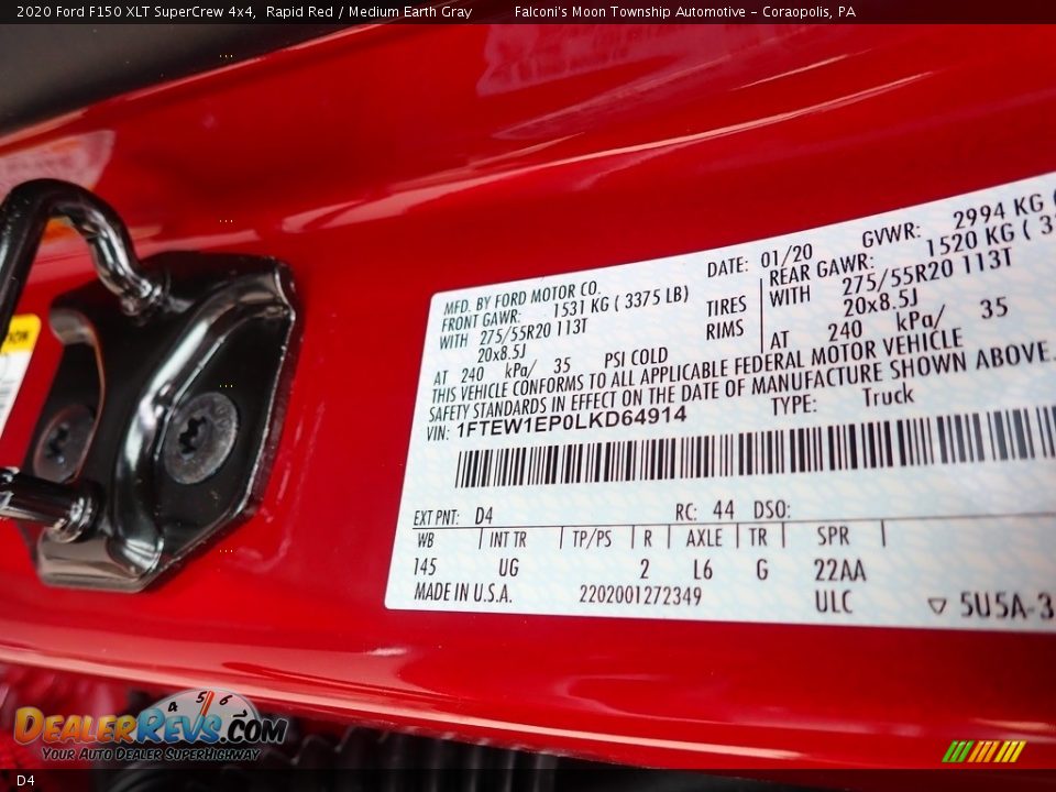 Ford Color Code D4 Rapid Red
